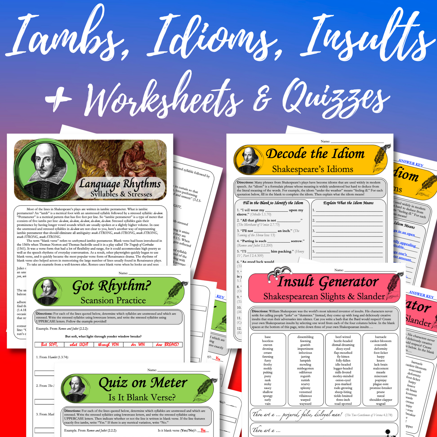 Introduction to Shakespeare: Author Biography, Globe Theater, Renaissance Language, Iambic Pentameter, & Shakespearean Insults