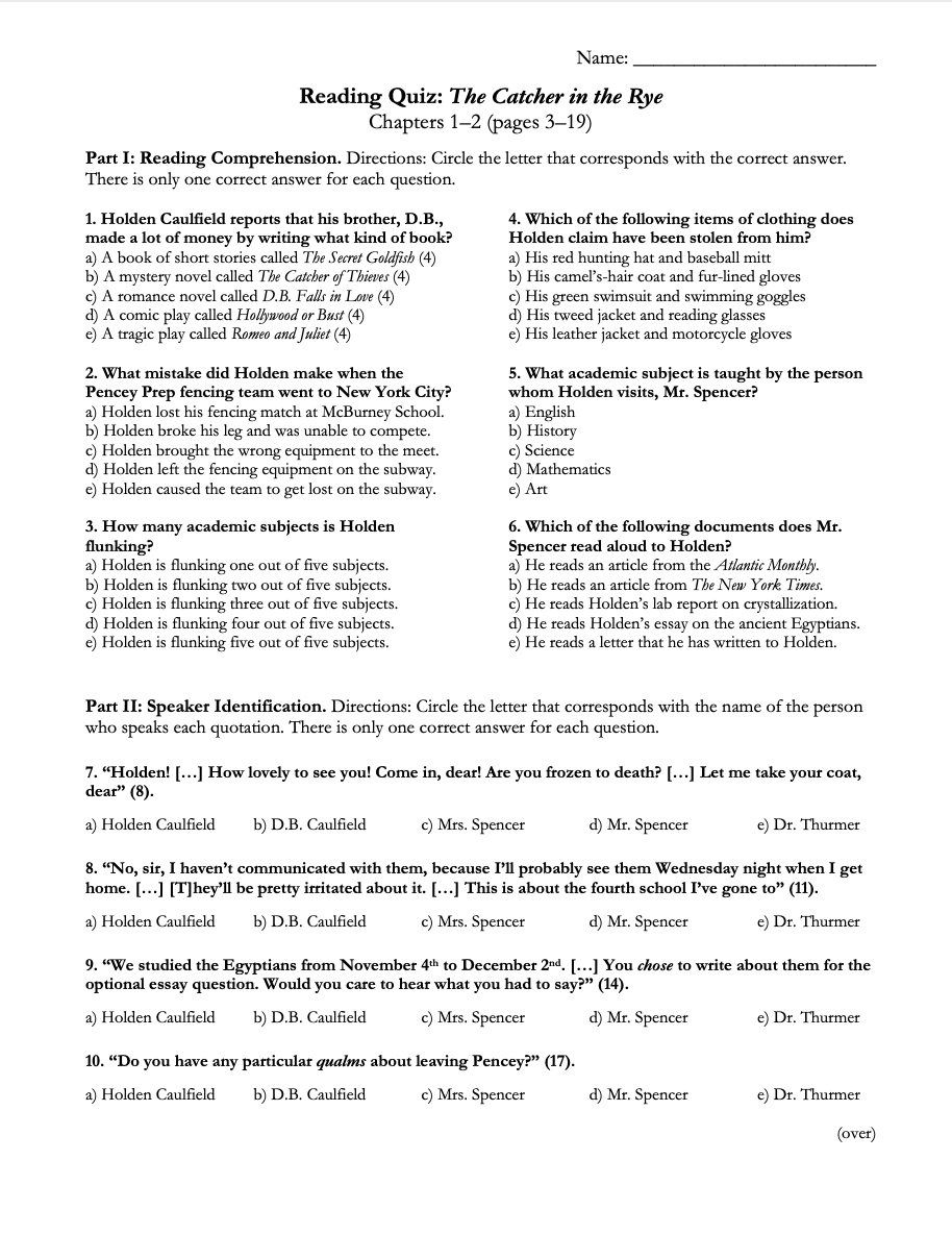 Catcher in the Rye by J. D. Salinger | Complete Teaching Unit