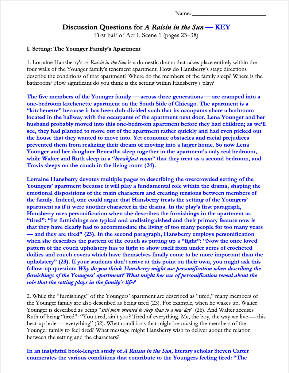 A Raisin in the Sun by Lorraine Hansberry | Complete Teaching Unit