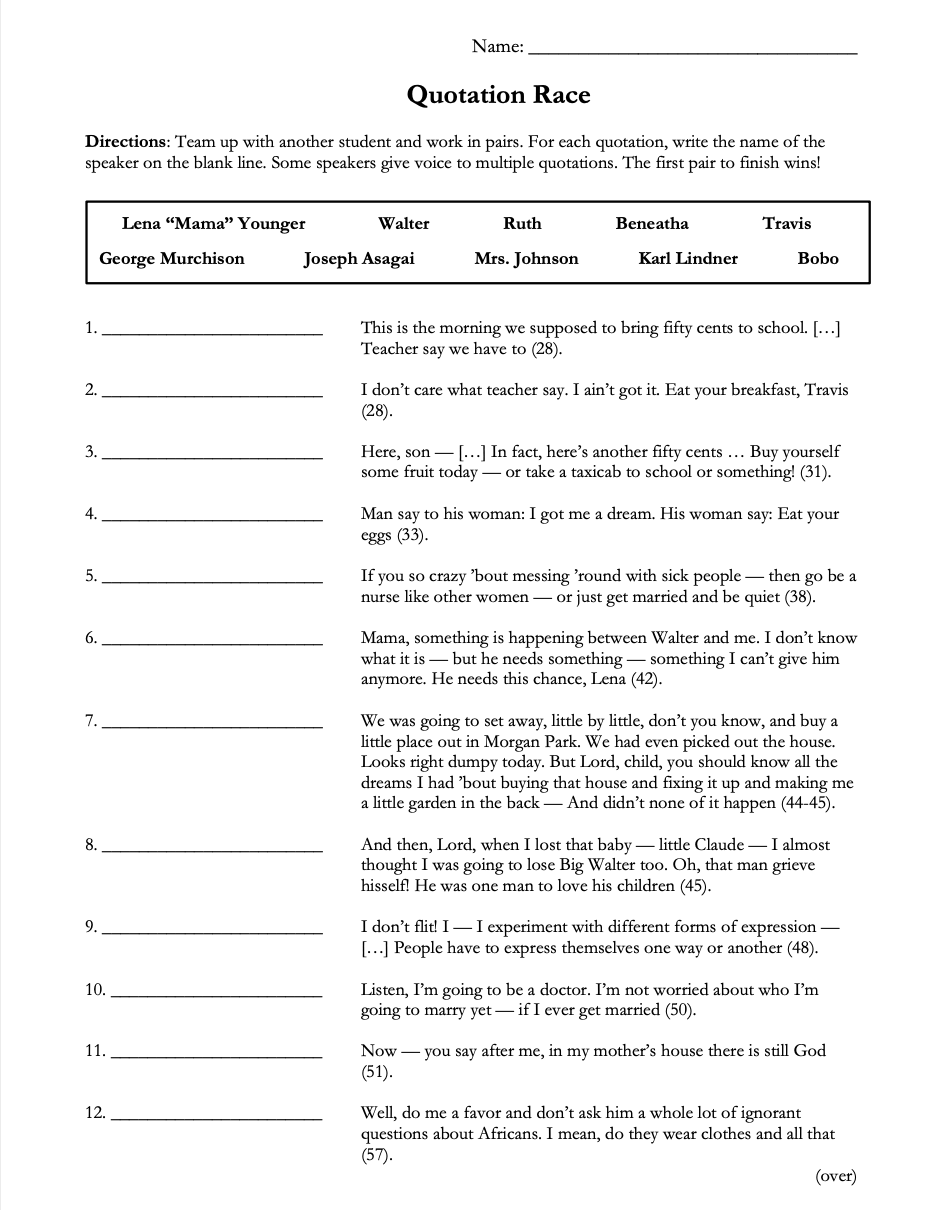 A Raisin in the Sun by Lorraine Hansberry | Complete Teaching Unit