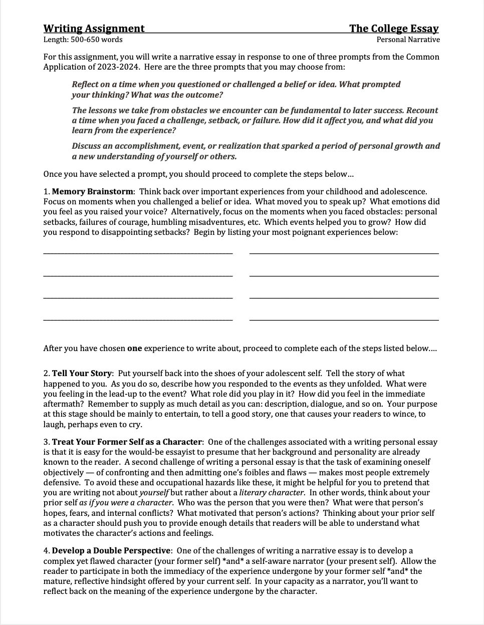 How to Write a College Essay: Personal Narrative Advice, Examples, Assignment, & Rubric