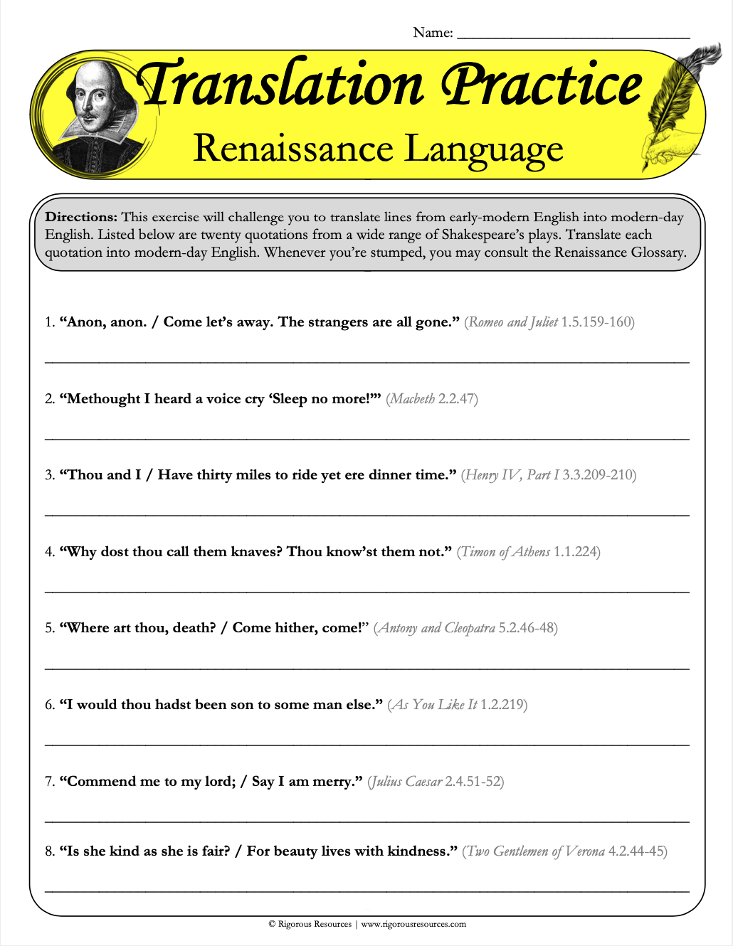 Introduction to Shakespeare: Author Biography, Globe Theater, Renaissance Language, Iambic Pentameter, & Shakespearean Insults