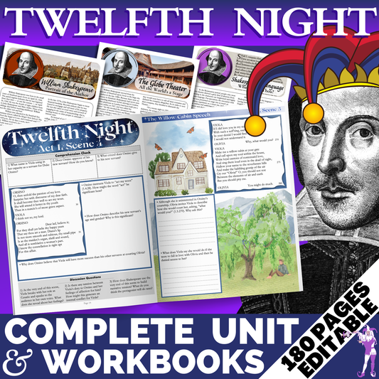 Twelfth Night by William Shakespeare | Complete Teaching Unit with Workbook & Answer Key