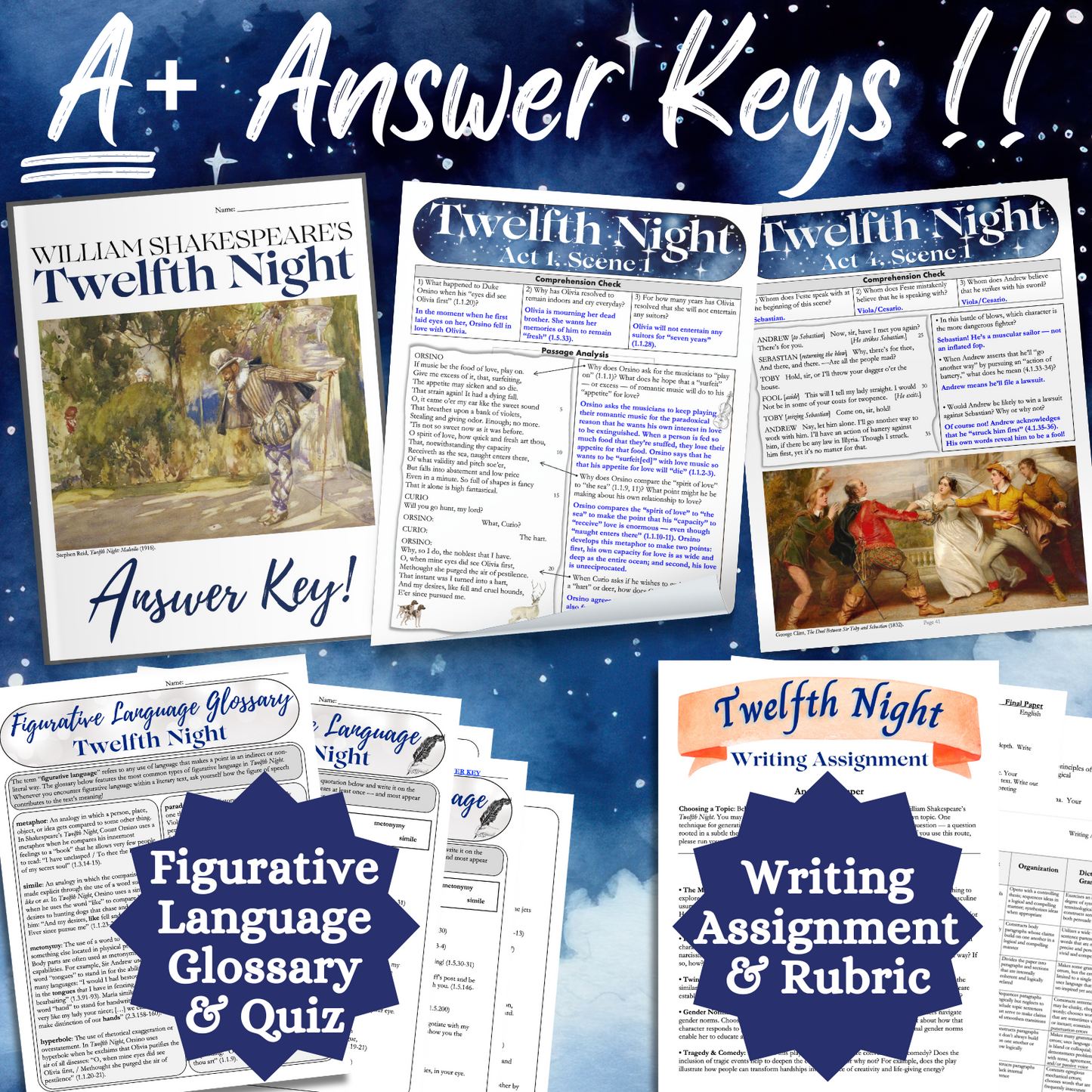 Twelfth Night by William Shakespeare | Complete Teaching Unit with Workbook & Answer Key