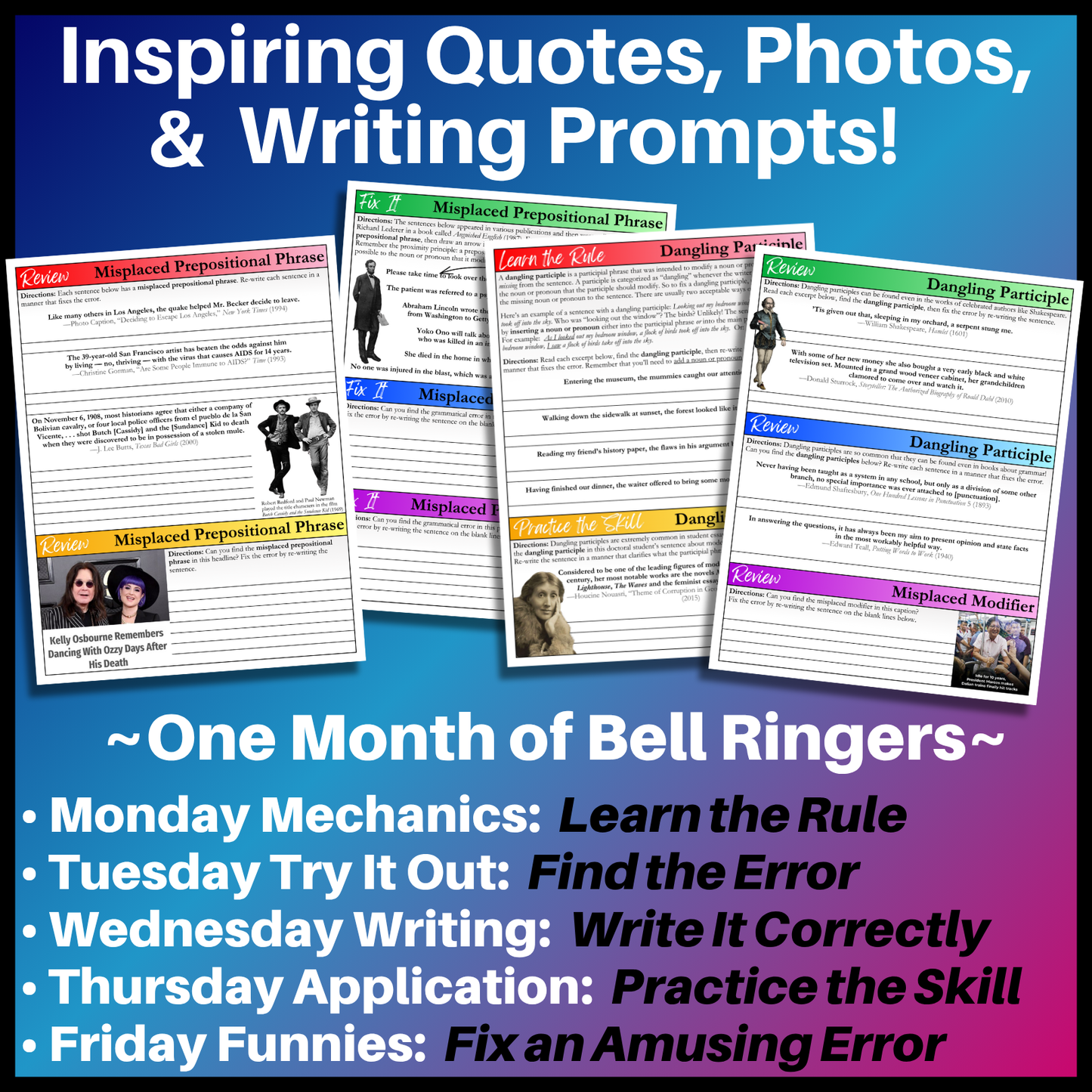 Grammar Worksheet Bundle | Grammar Exercises & Writing Prompts for High School English