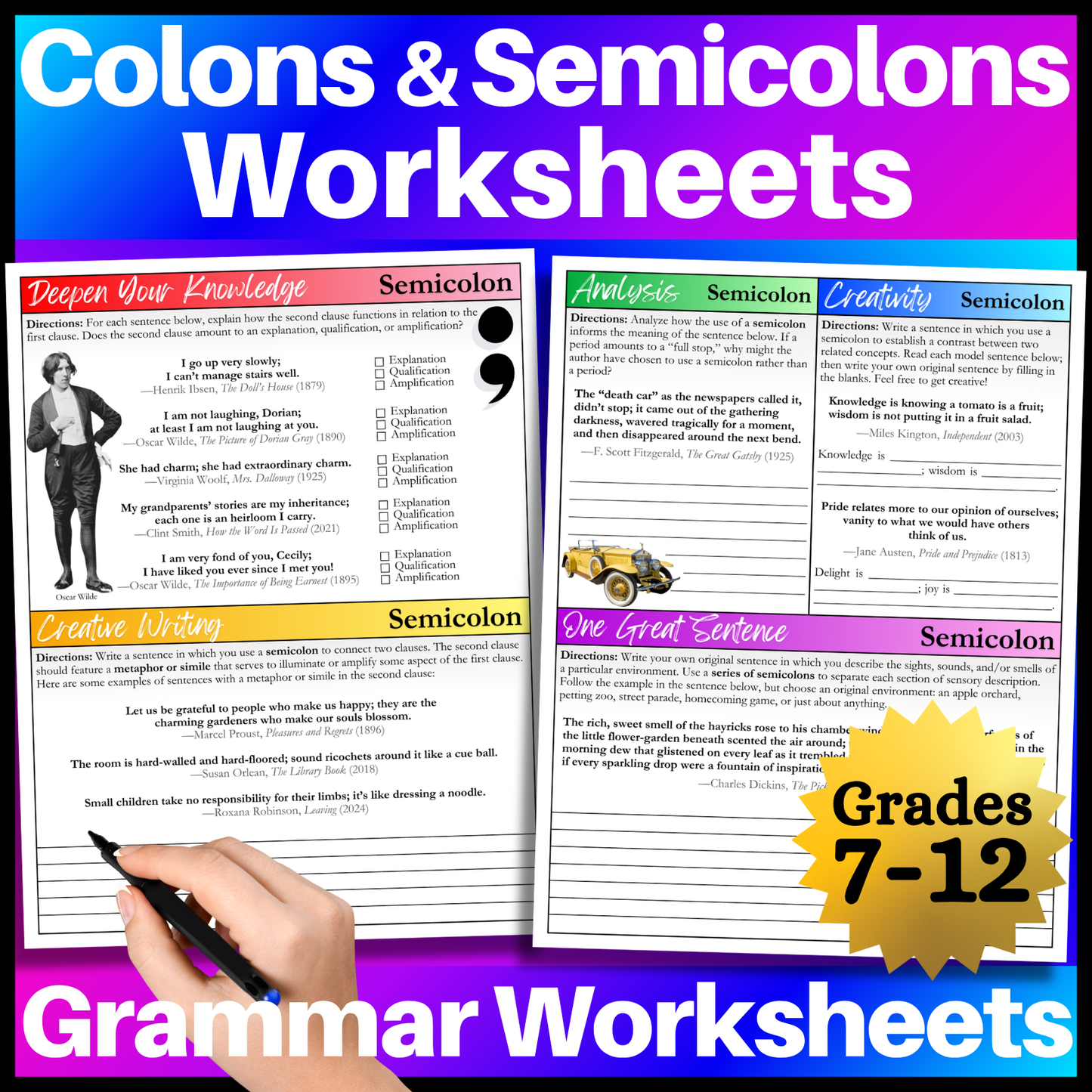 Grammar Worksheet Bundle | Grammar Exercises & Writing Prompts for High School English