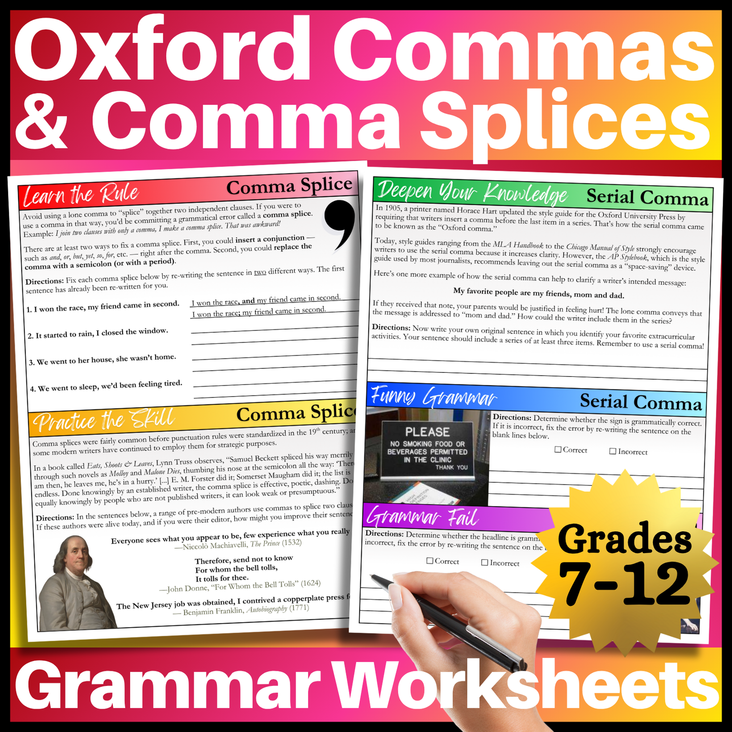 Grammar Worksheet Bundle | Grammar Exercises & Writing Prompts for High School English