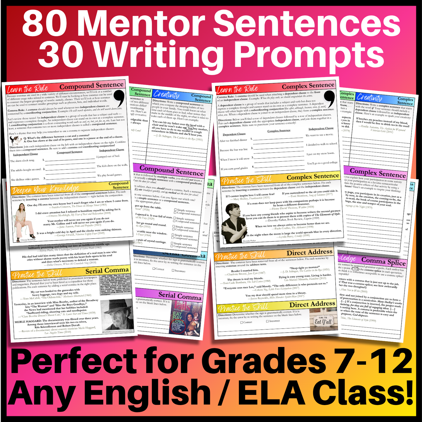 Grammar Worksheet Bundle | Grammar Exercises & Writing Prompts for High School English