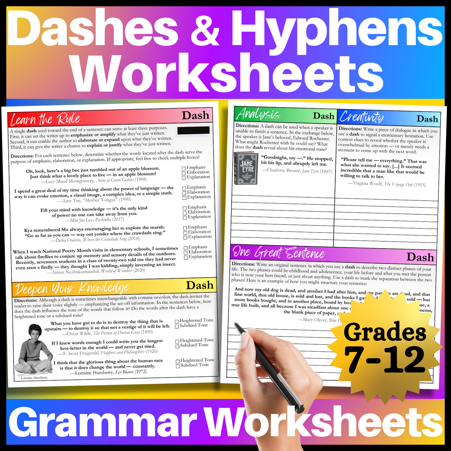 Grammar Worksheet Bundle | Grammar Exercises & Writing Prompts for High School English