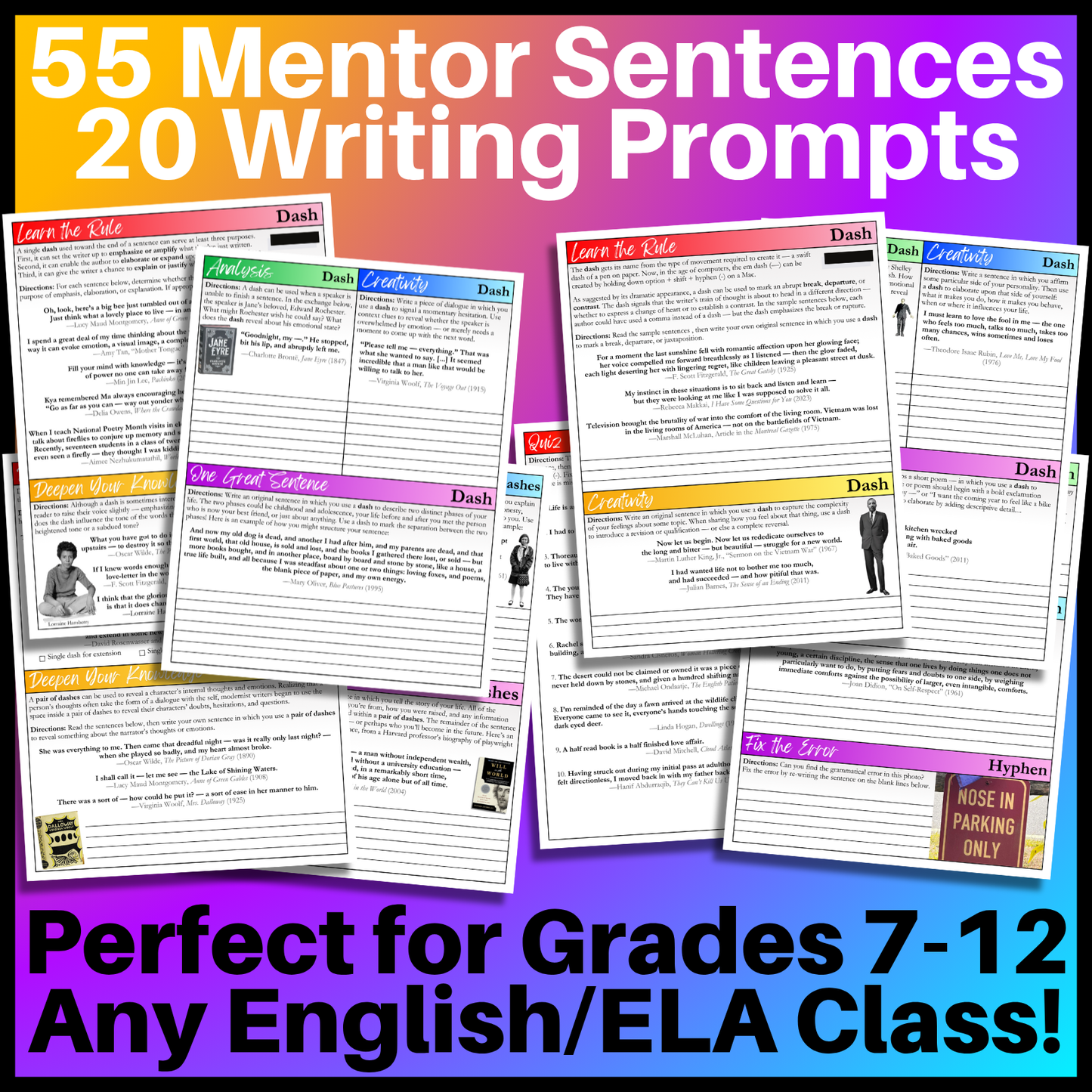 Grammar Worksheet Bundle | Grammar Exercises & Writing Prompts for High School English