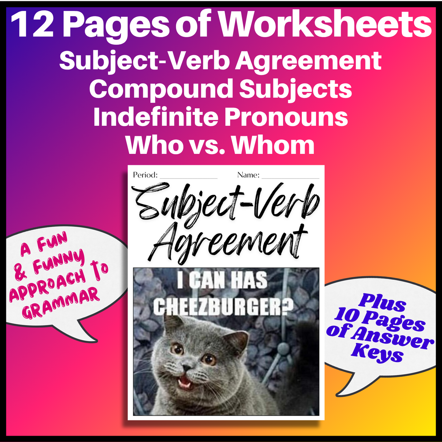 Grammar Worksheet Bundle | Grammar Exercises & Writing Prompts for High School English