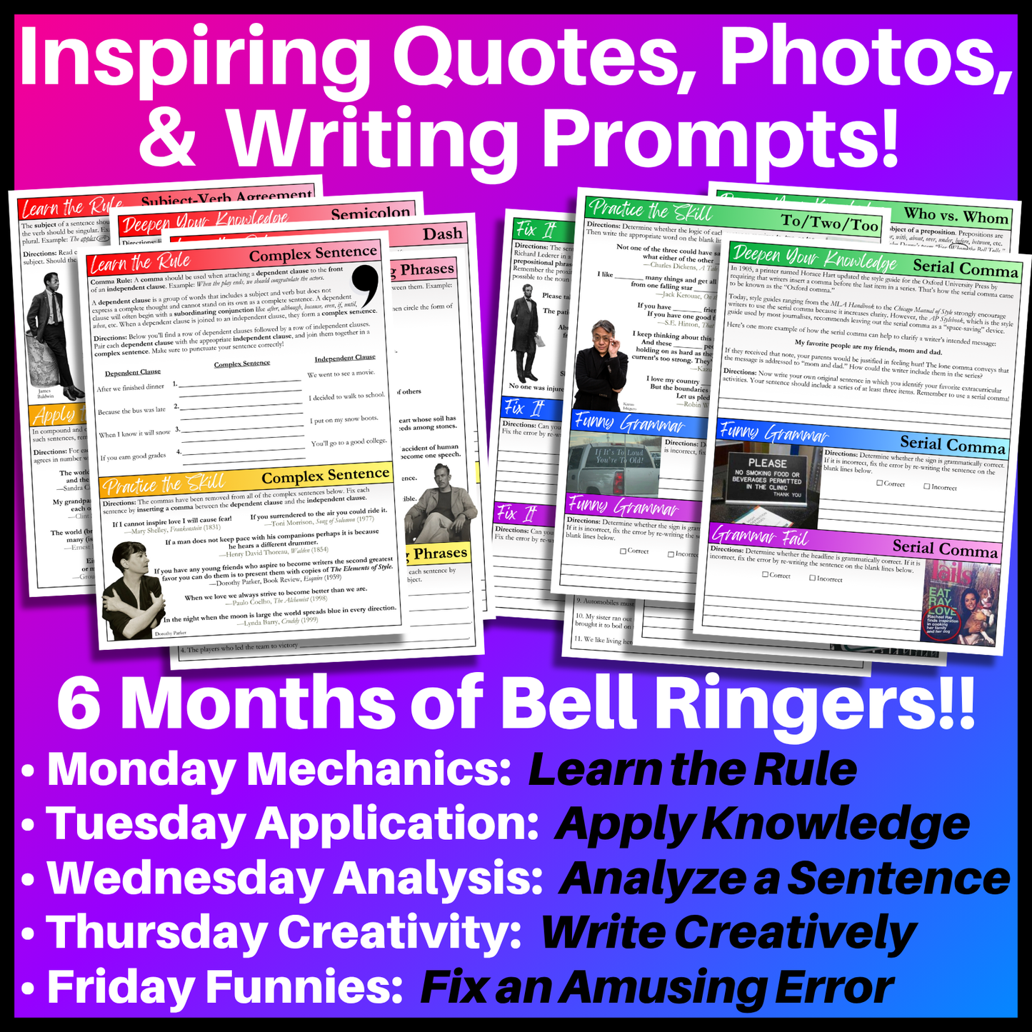 Grammar Worksheet Bundle | Grammar Exercises & Writing Prompts for High School English