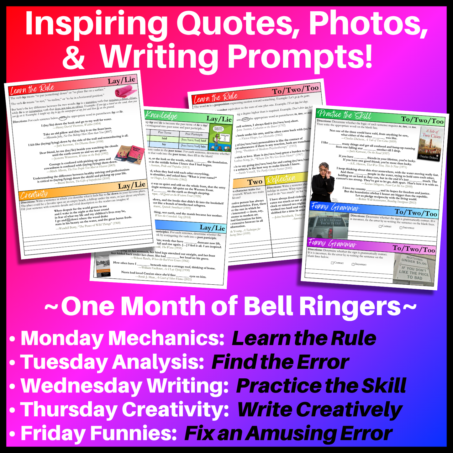 Grammar Worksheet Bundle | Grammar Exercises & Writing Prompts for High School English