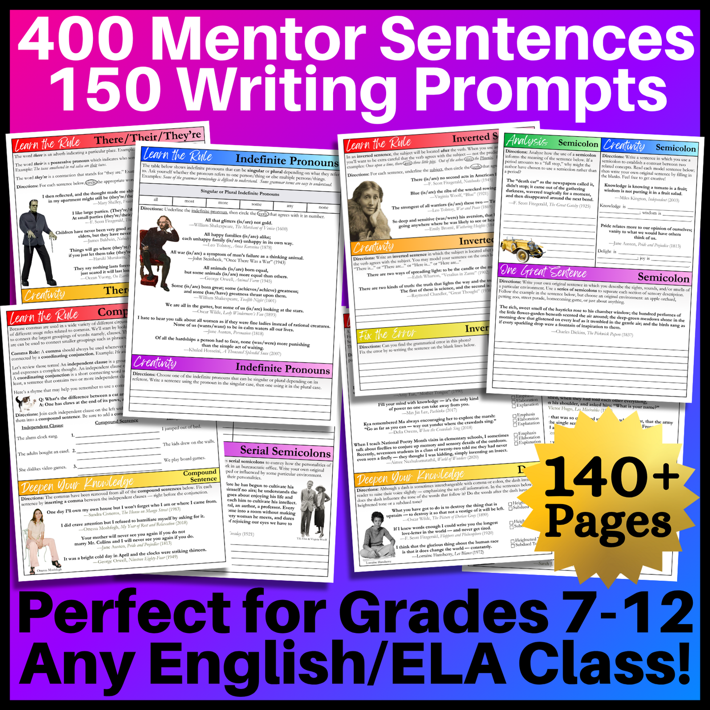 Grammar Worksheet Bundle | Grammar Exercises & Writing Prompts for High School English