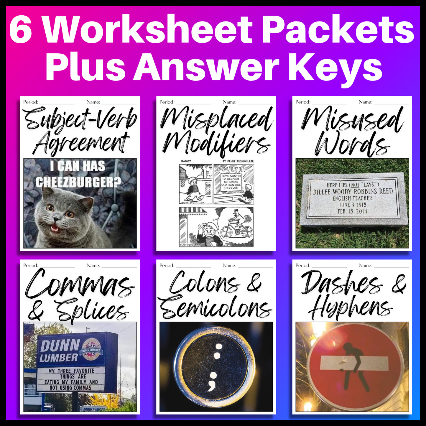 Grammar Worksheet Bundle | Grammar Exercises & Writing Prompts for High School English