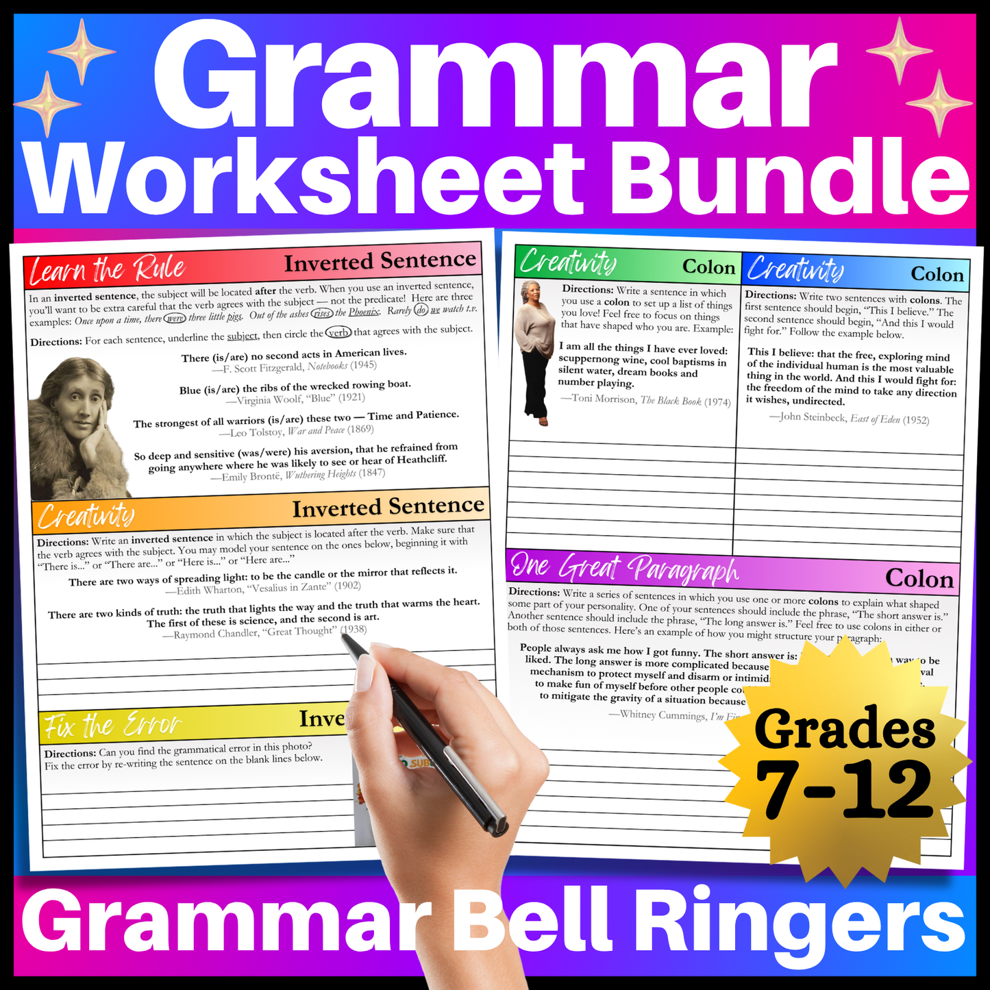 Grammar Worksheet Bundle | Grammar Exercises & Writing Prompts for High School English