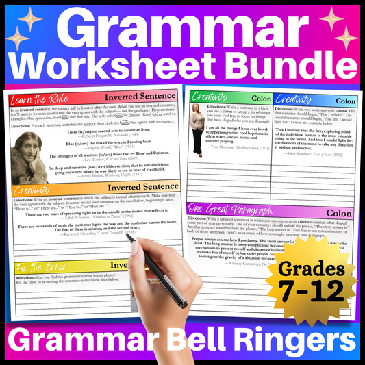 Grammar Worksheet Bundle | Grammar Exercises & Writing Prompts for High School English