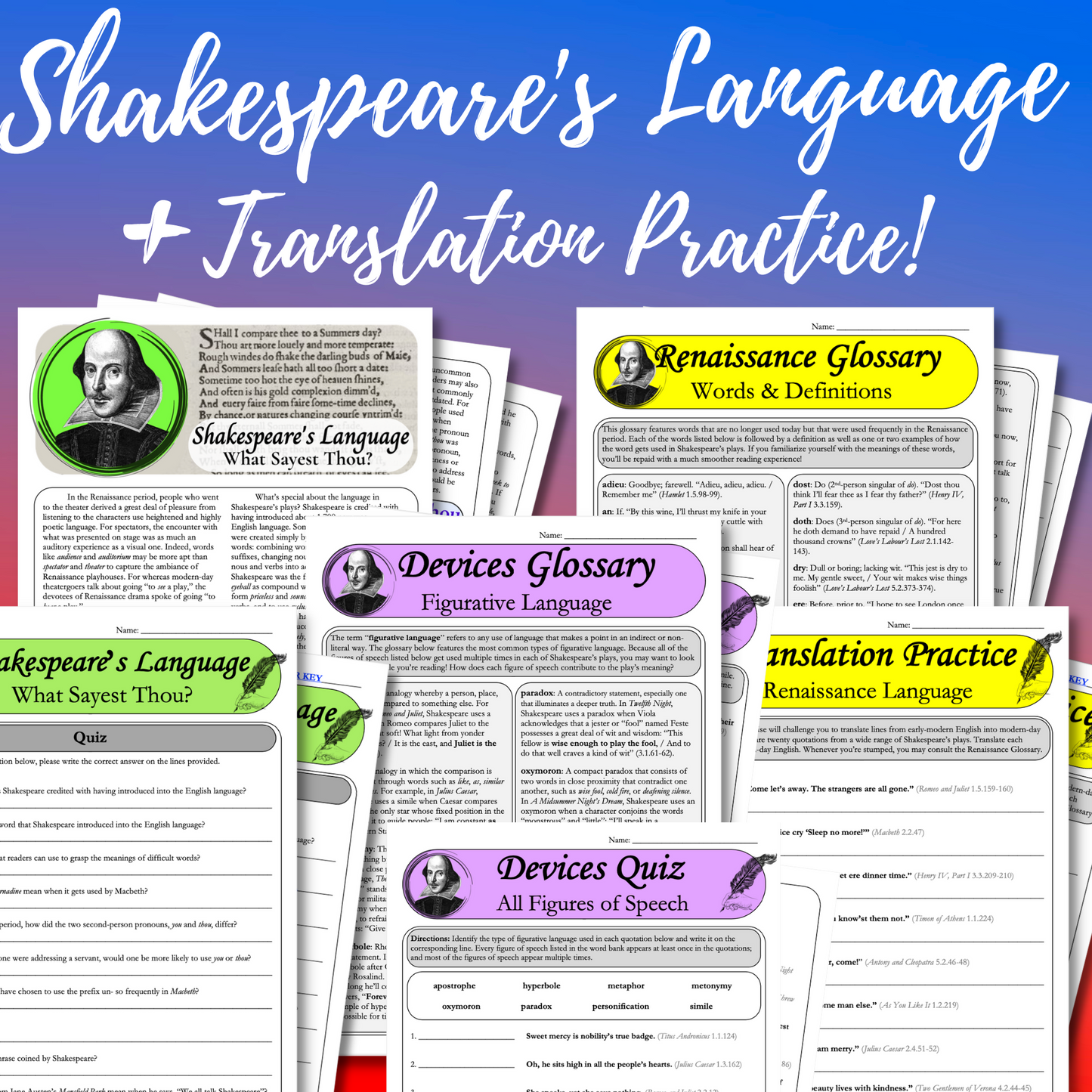 Introduction to Shakespeare: Author Biography, Globe Theater, Renaissance Language, Iambic Pentameter, & Shakespearean Insults
