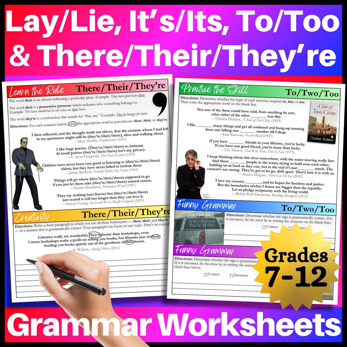 Grammar Worksheet Bundle | Grammar Exercises & Writing Prompts for High School English