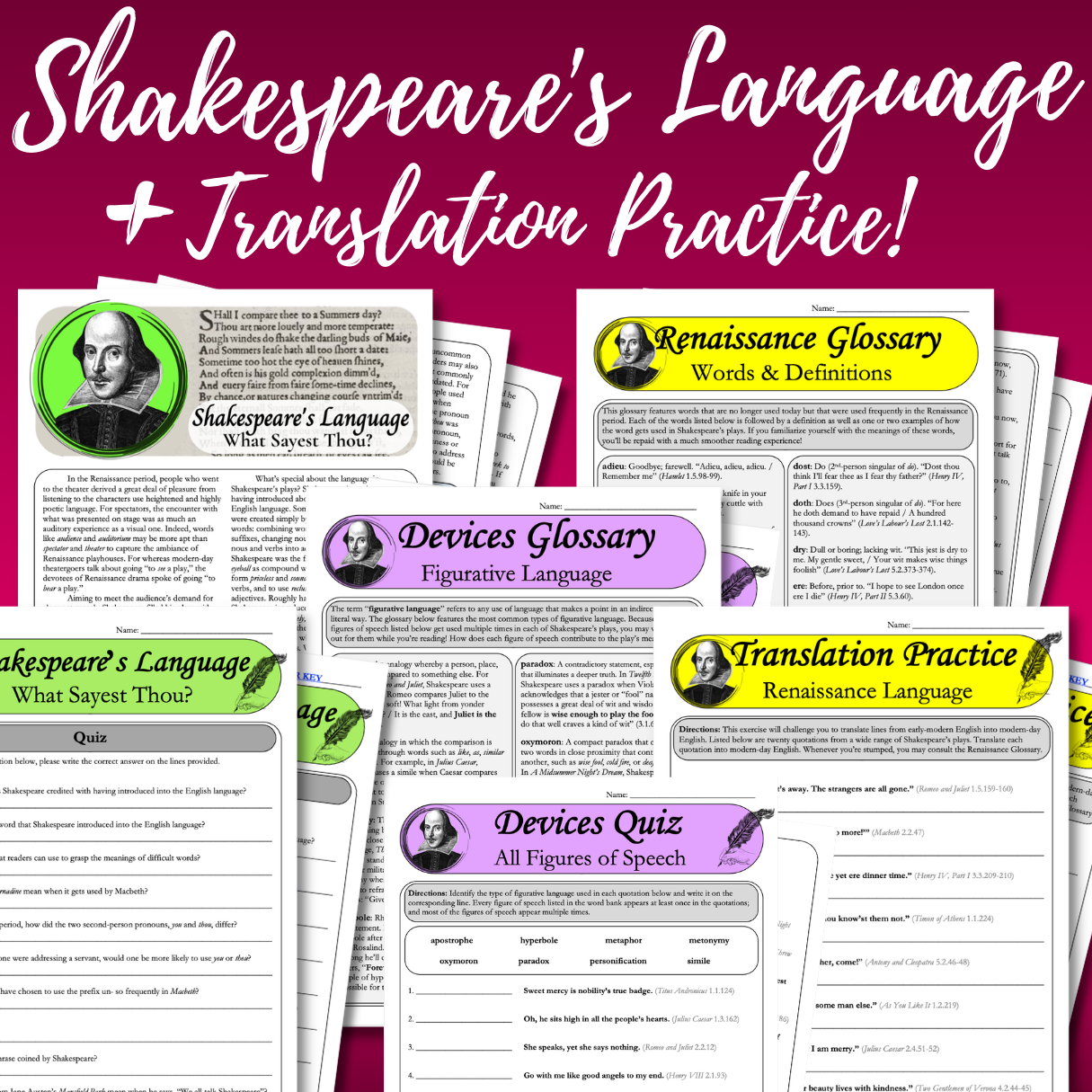 Introduction to Shakespeare: Author Biography, Globe Theater, Renaissance Language, Iambic Pentameter, & Shakespearean Insults