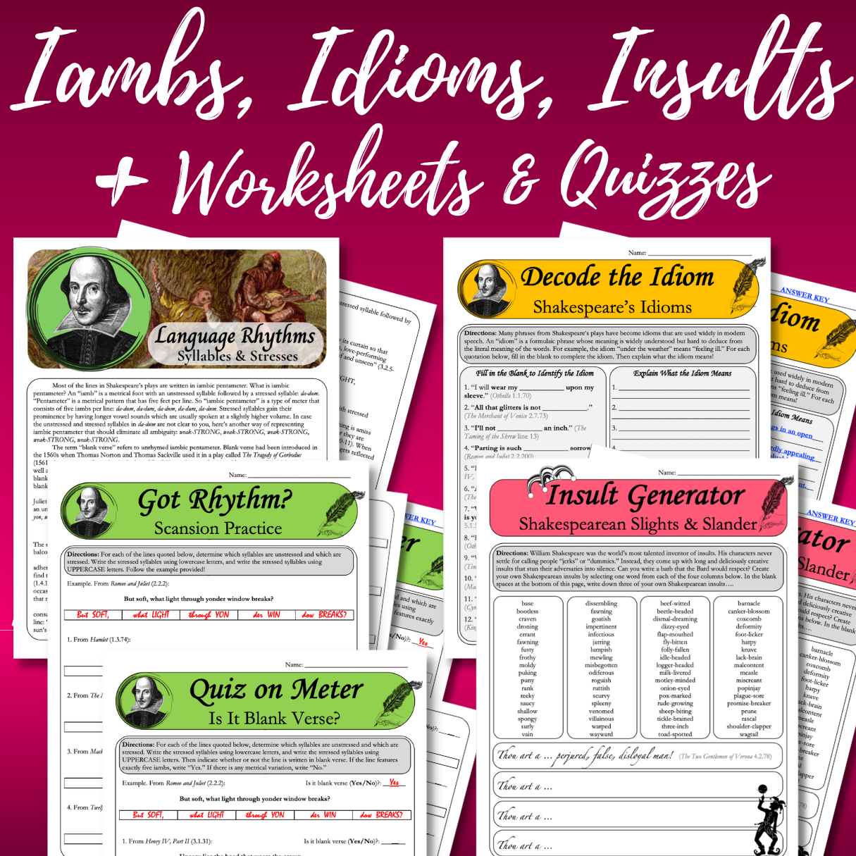 Introduction to Shakespeare: Author Biography, Globe Theater, Renaissance Language, Iambic Pentameter, & Shakespearean Insults