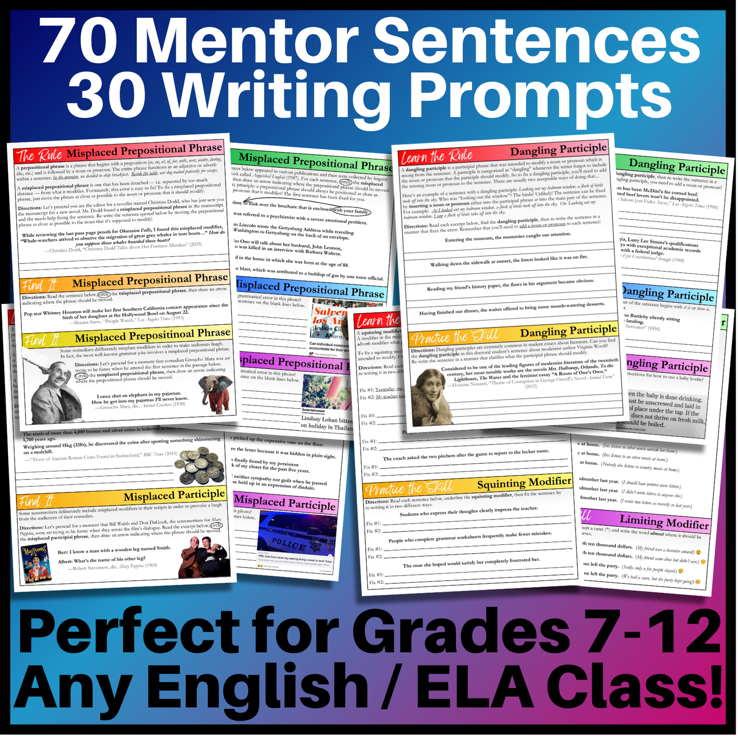 Grammar Worksheet Bundle | Grammar Exercises & Writing Prompts for High School English