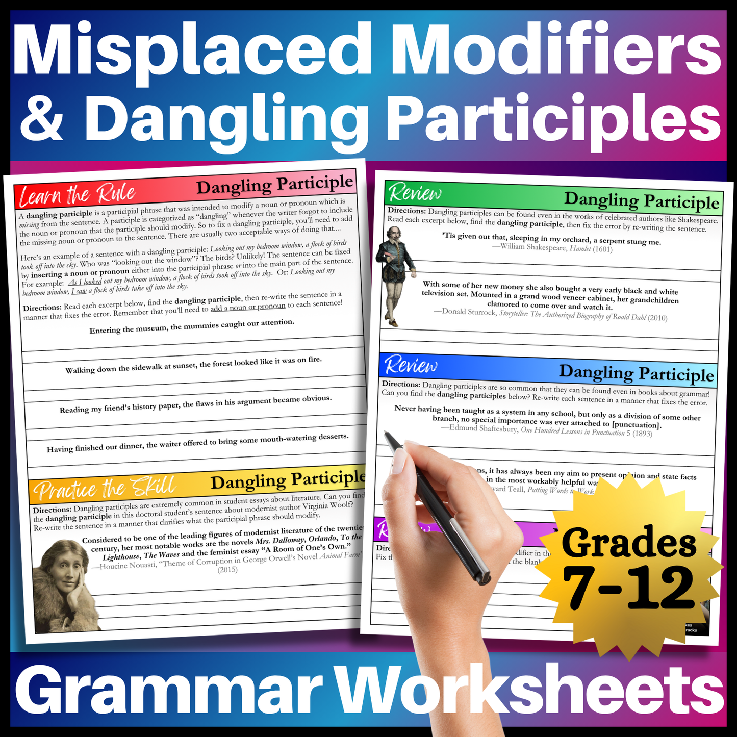 Grammar Worksheet Bundle | Grammar Exercises & Writing Prompts for High School English