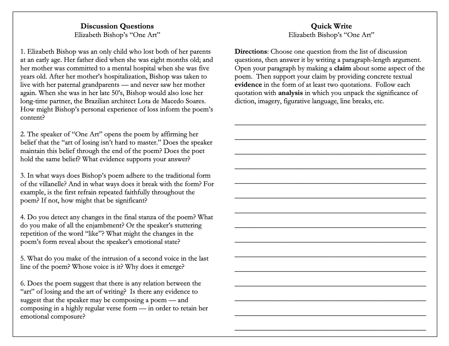 American Poetry Unit | Discussion Questions & Writing Assignments on 5 American Poets