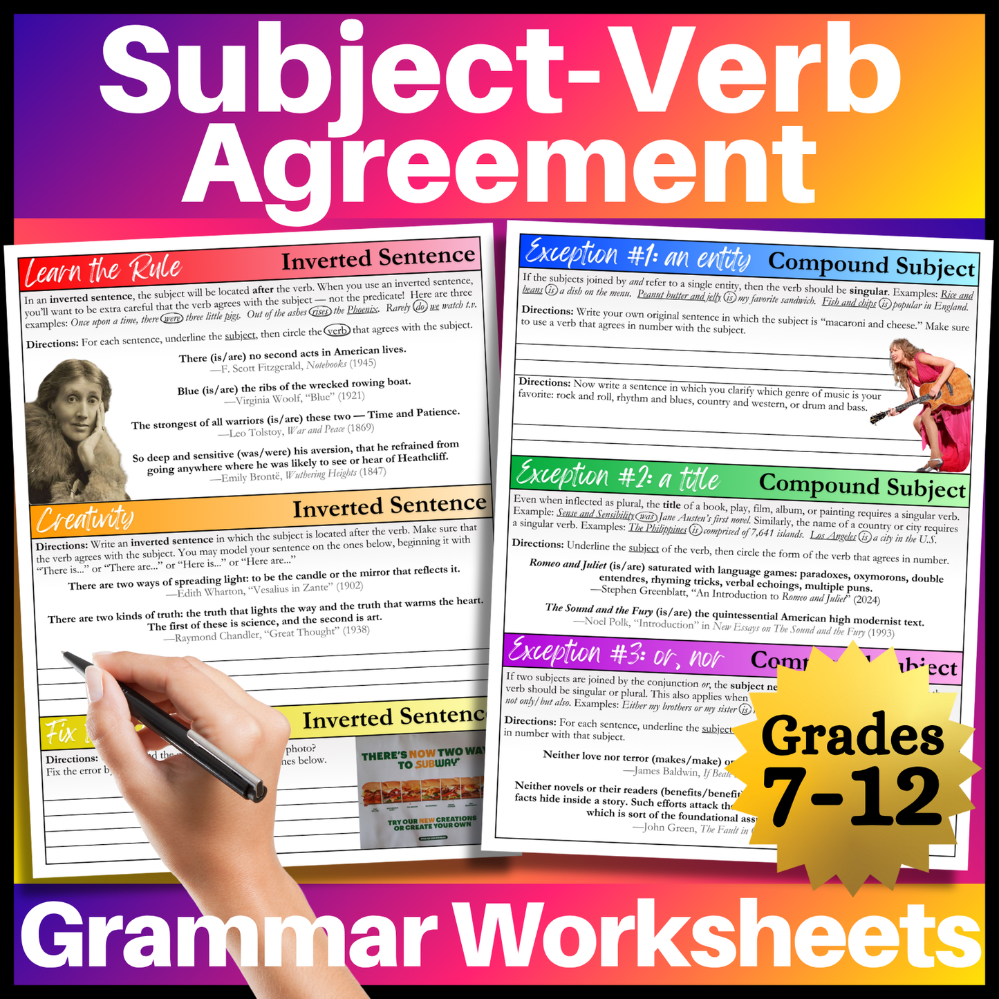 Grammar Worksheet Bundle | Grammar Exercises & Writing Prompts for High School English