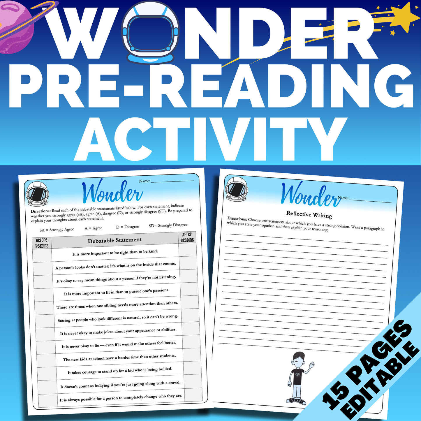 Wonder Unit Plan: Workbook, Activities, Lesson Plans, & Writing Prompts for Wonder by R. J. Palacio
