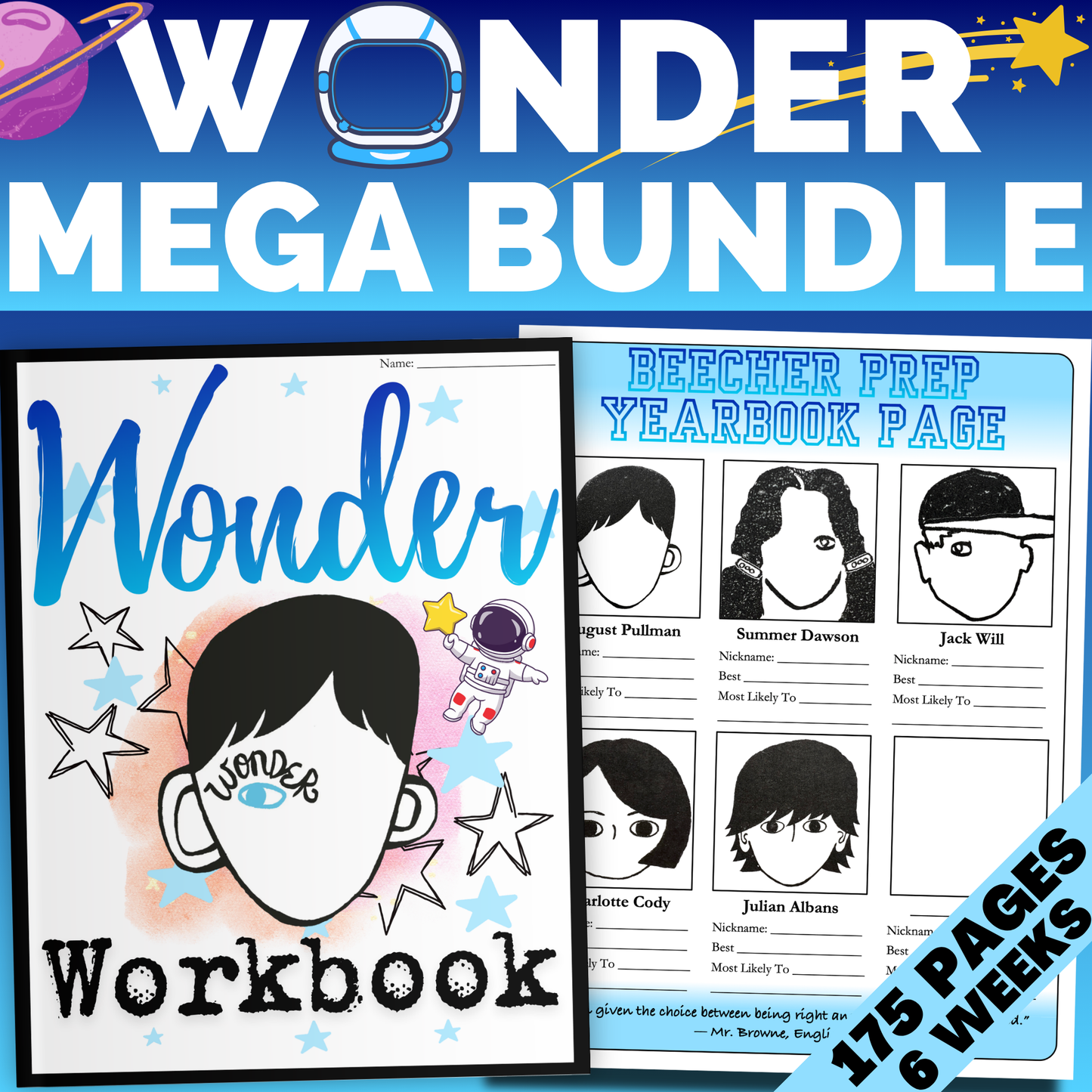 Wonder Unit Plan: Workbook, Activities, Lesson Plans, & Writing Prompts for Wonder by R. J. Palacio