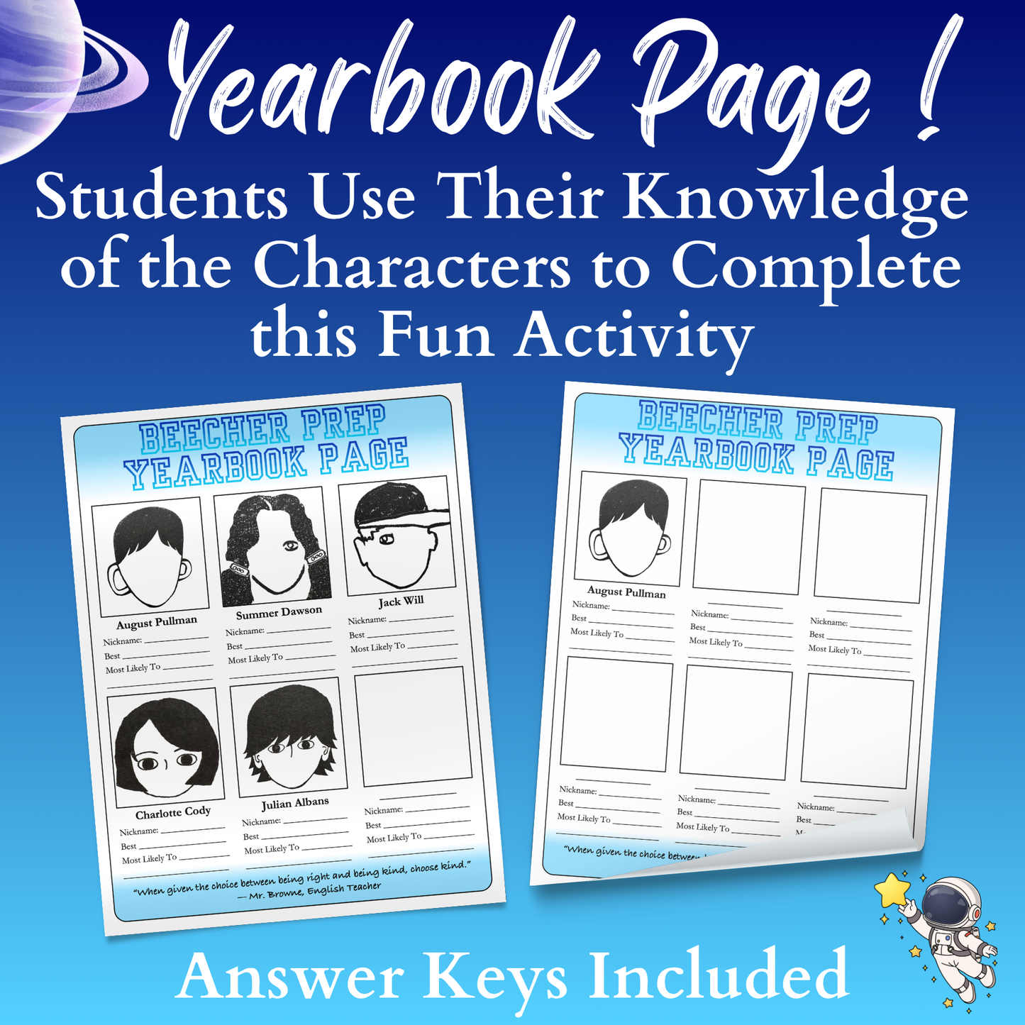 Wonder Unit Plan: Workbook, Activities, Lesson Plans, & Writing Prompts for Wonder by R. J. Palacio