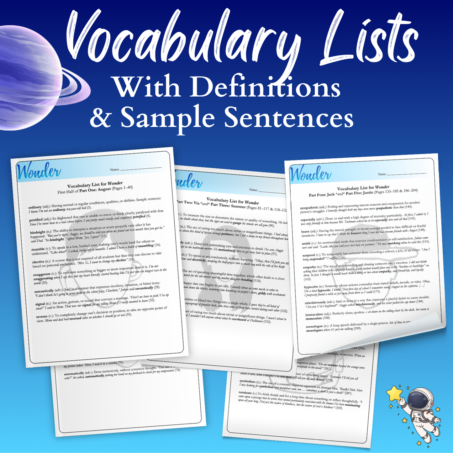 Wonder Unit Plan: Workbook, Activities, Lesson Plans, & Writing Prompts for Wonder by R. J. Palacio