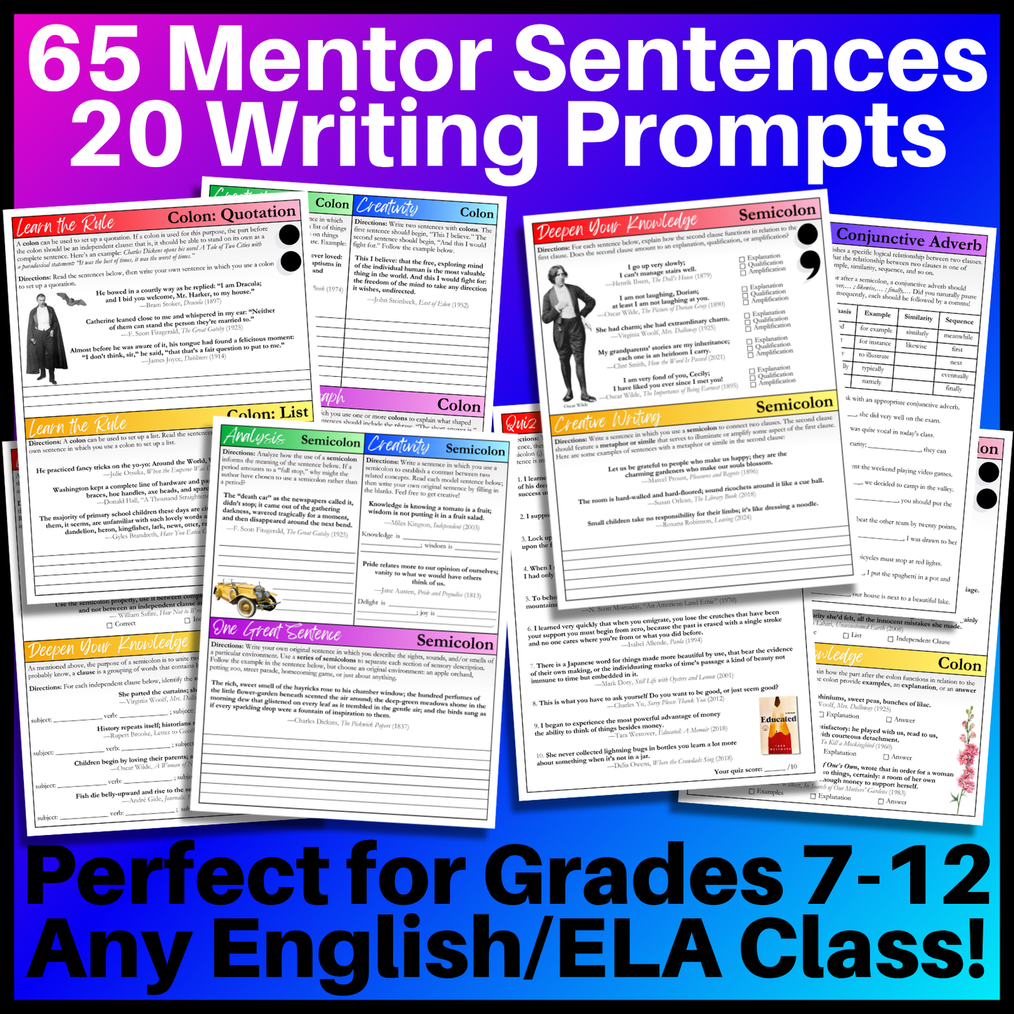 Grammar Worksheet Bundle | Grammar Exercises & Writing Prompts for High School English